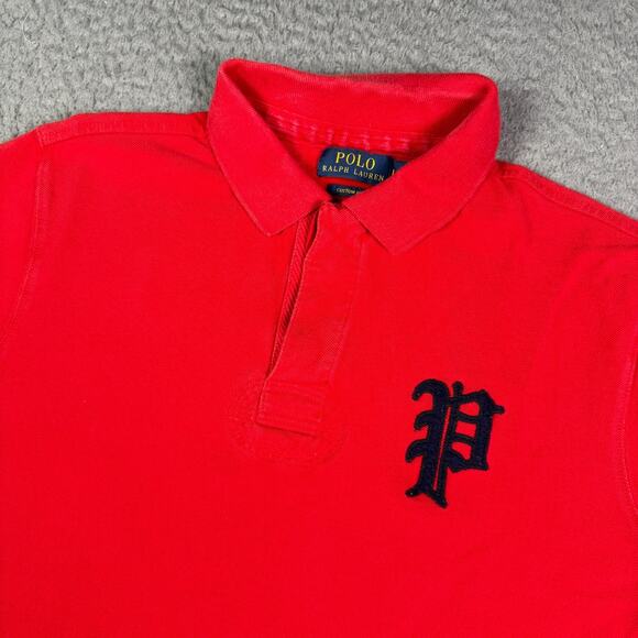 Polo Ralph Lauren Shirt Mens L Red Big P Logo Embroidered Pique Mesh Custom Fit - Picture 1 of 8